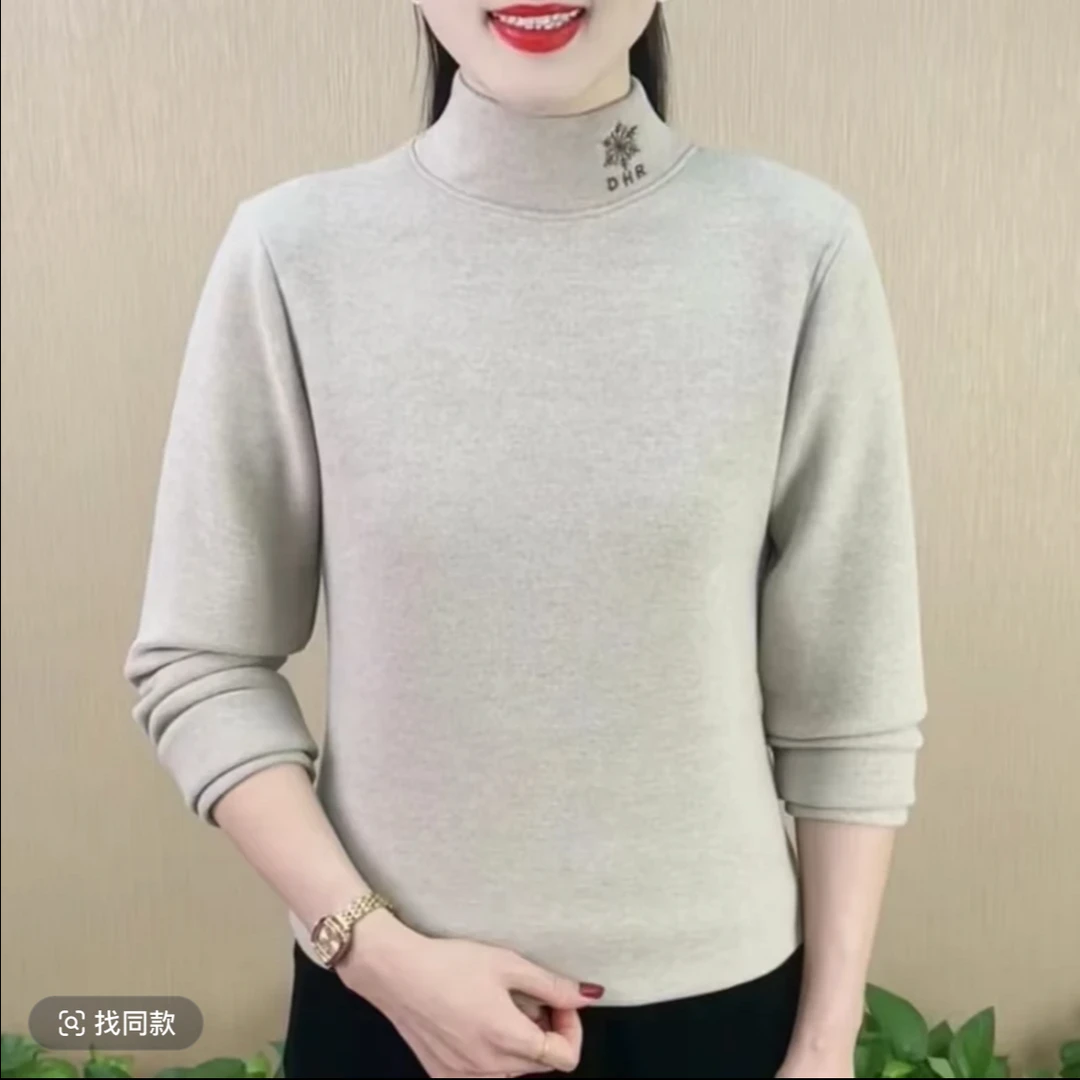 长袖德绒打底衫女2025秋冬韩版新款时尚纯色休闲半高领百搭上衣