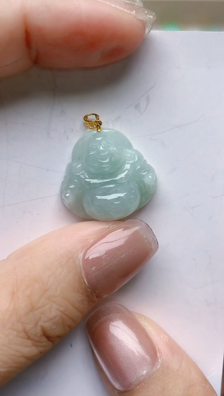 翡翠18K金镶嵌颈饰天然缅甸A货翡翠