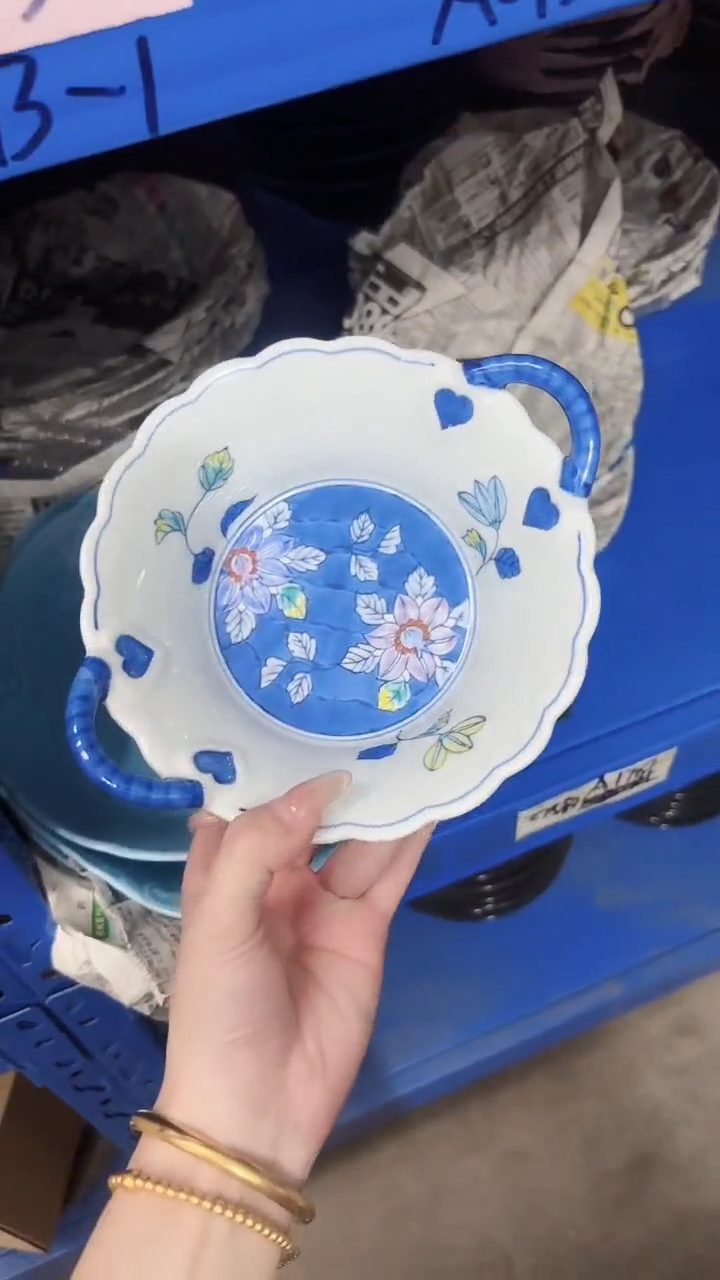 陶瓷有田烧铁仙花小号19cm双耳一个