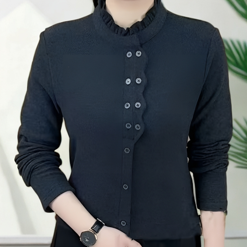 秋冬新款时尚长袖女T恤木耳边百搭立领通勤打底衫德绒保暖大码装