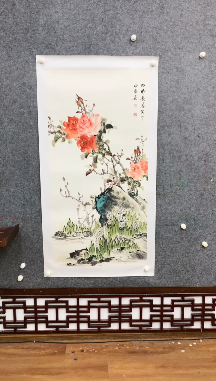 【闪购商品】国画手绘竖幅月季四时春