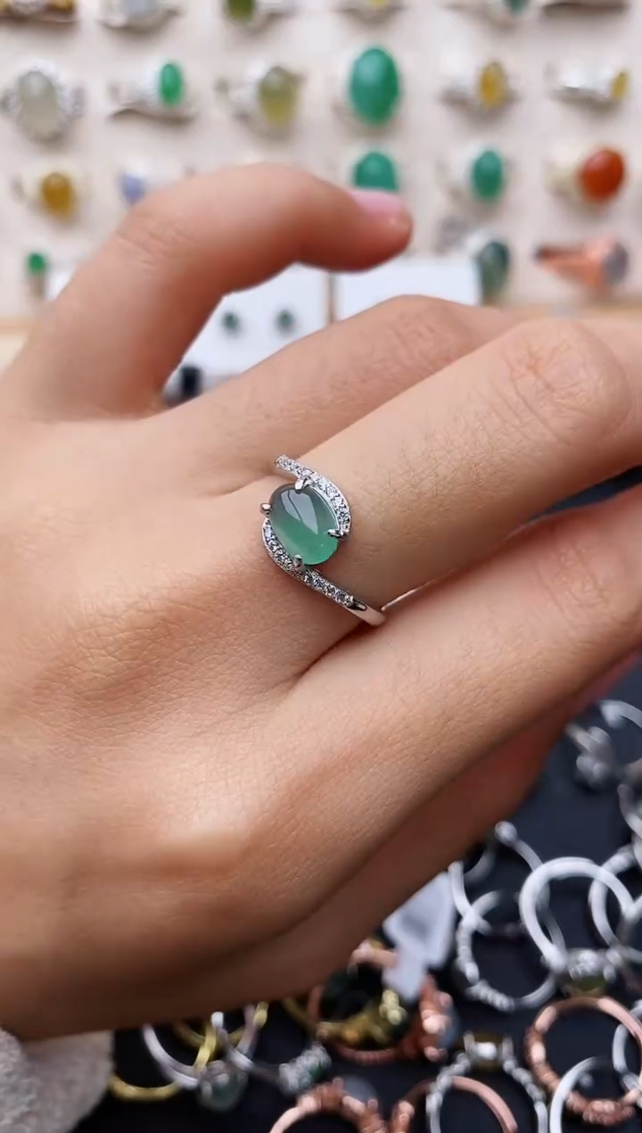 【闪购商品】翡翠戒指银S925镶嵌缅甸翡翠