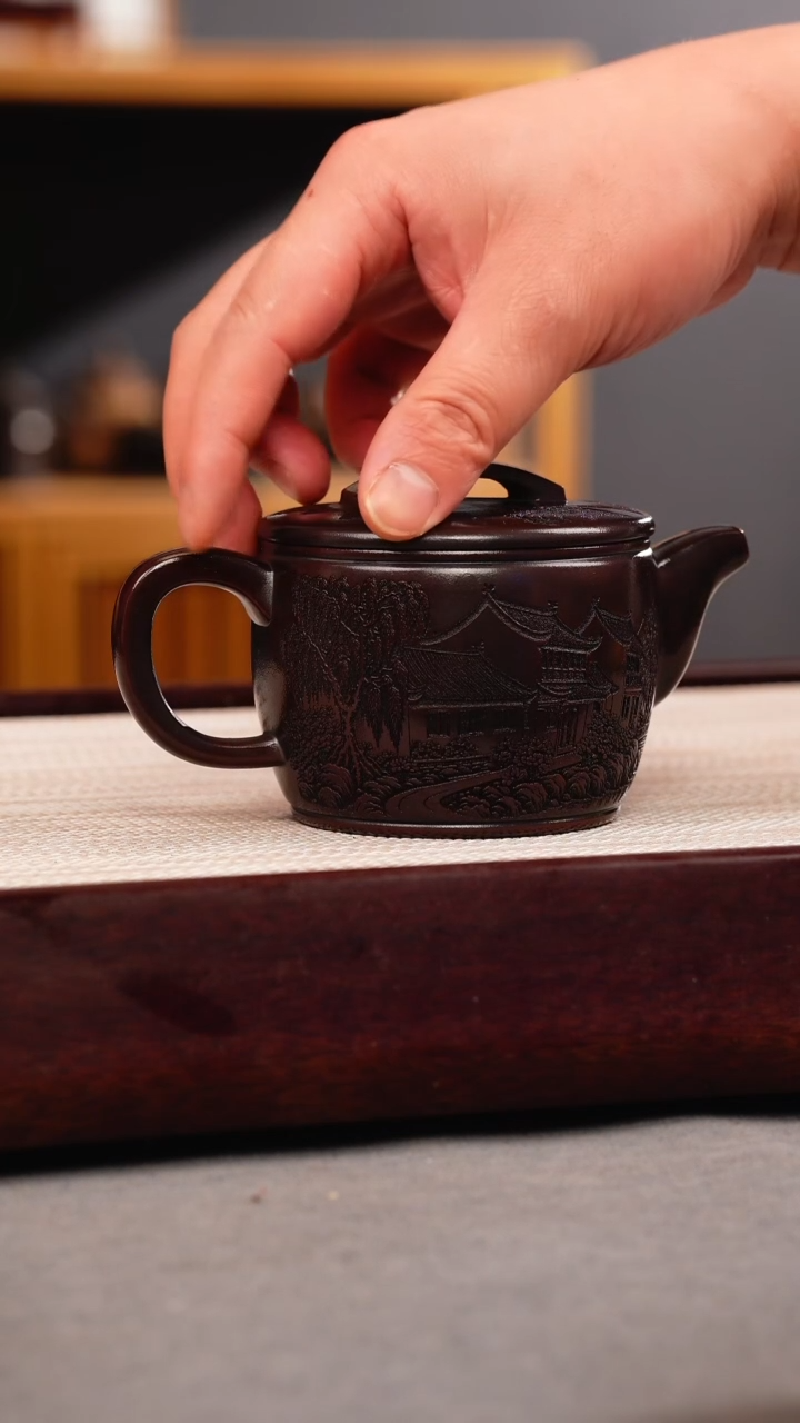 茶壶紫砂古乌泥 汉瓦 忆江南