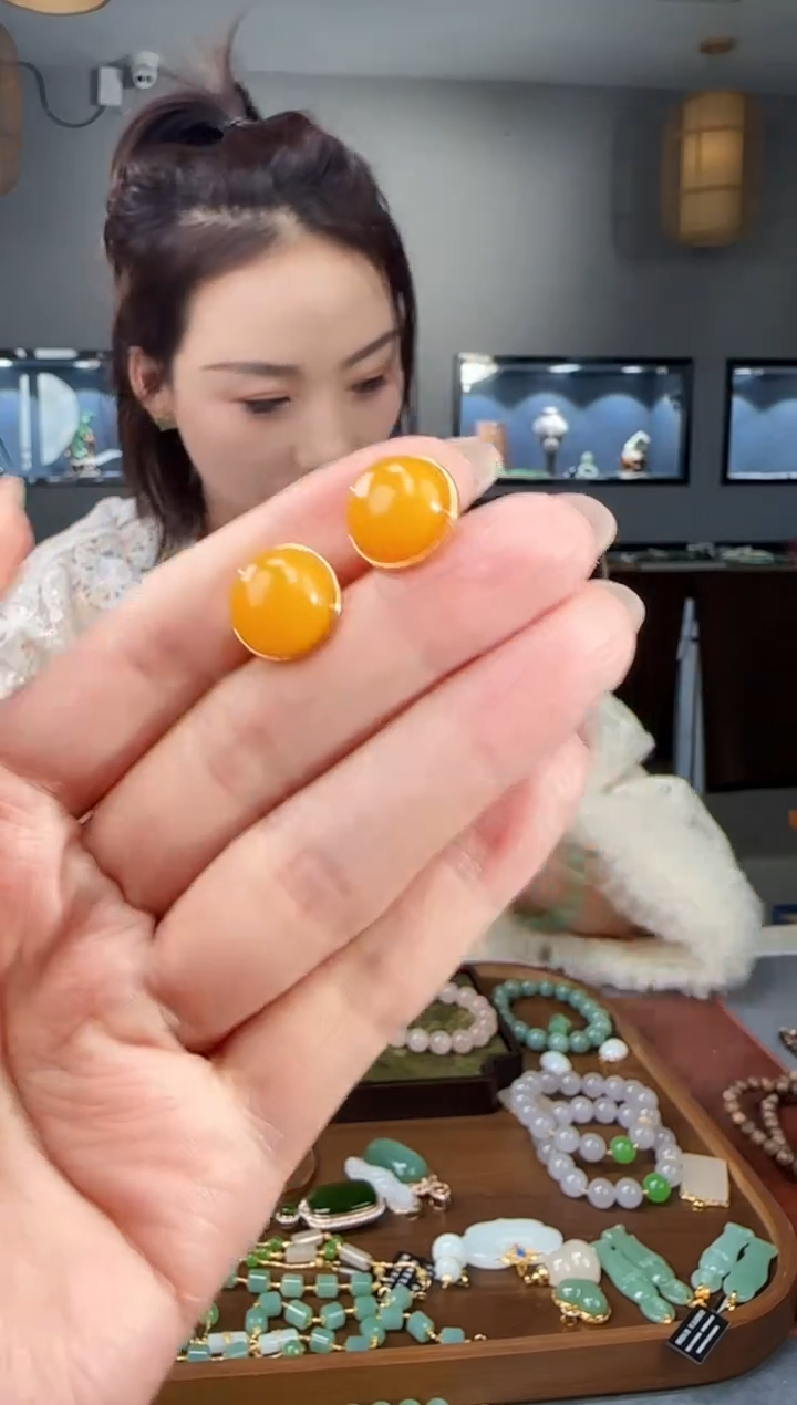 蜜蜡银S925镶嵌耳饰1
