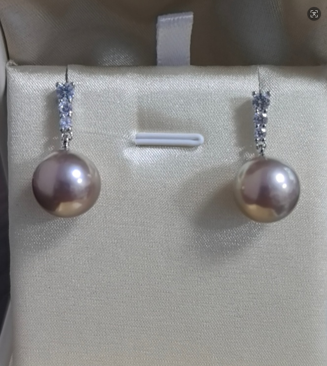 淡水爱迪生12-13mm金色怪紫正圆强光稀有高定紫耳钉