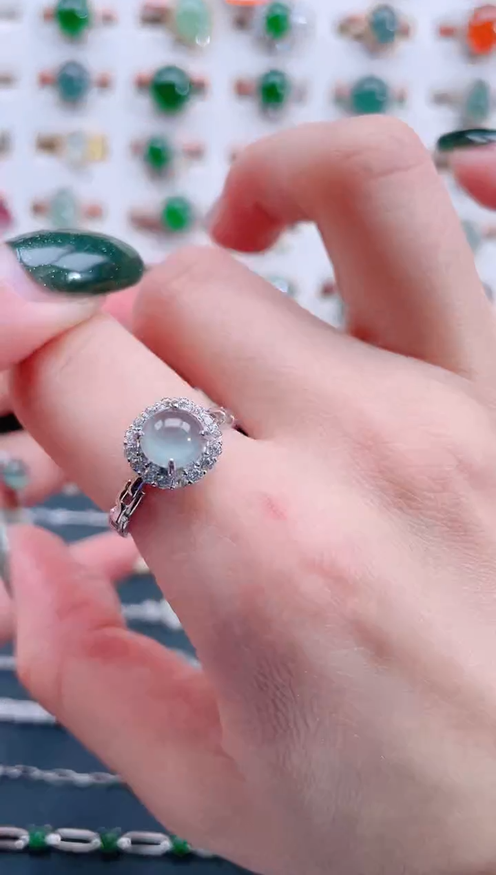 银S925镶嵌戒指翡翠天然翡翠