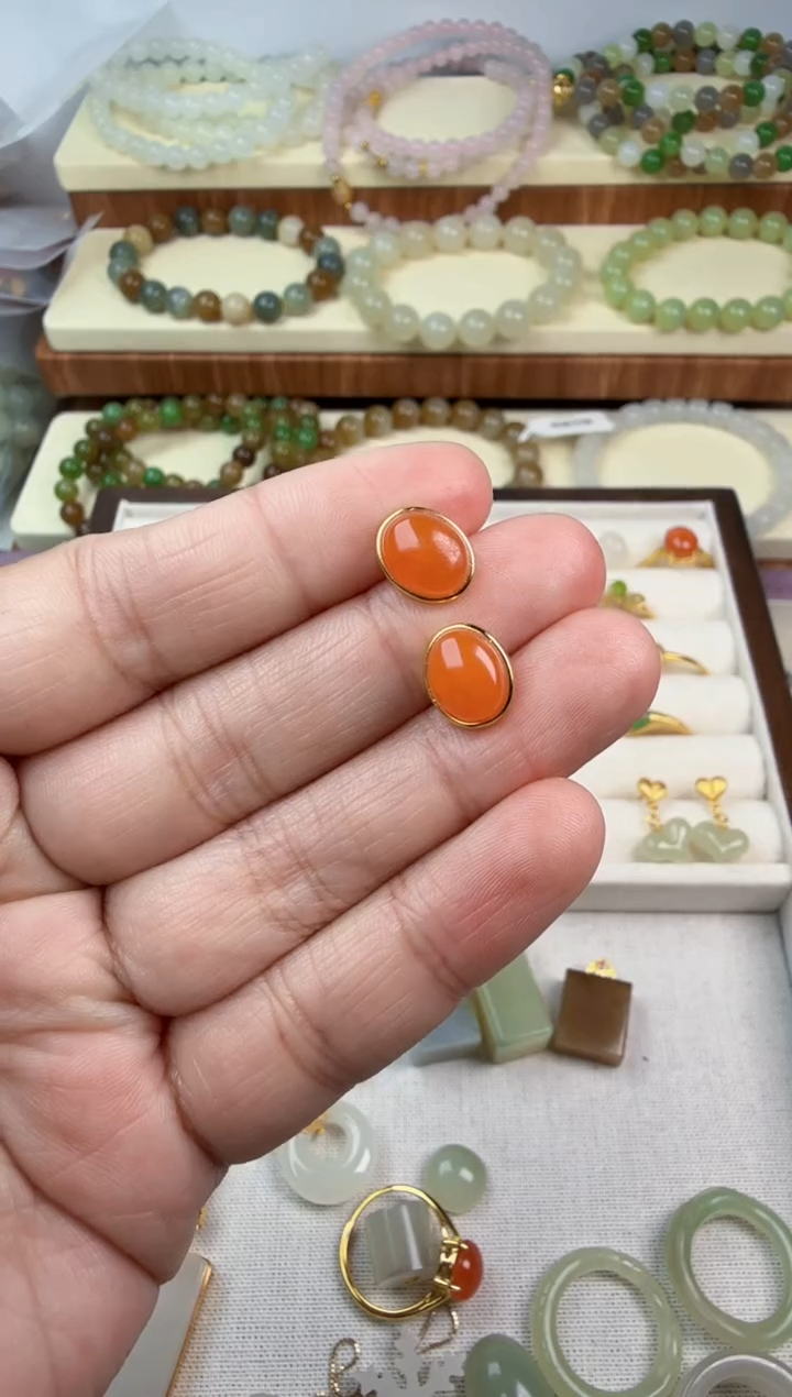 银S925镶嵌南红玛瑙耳饰Y****Z耳钉