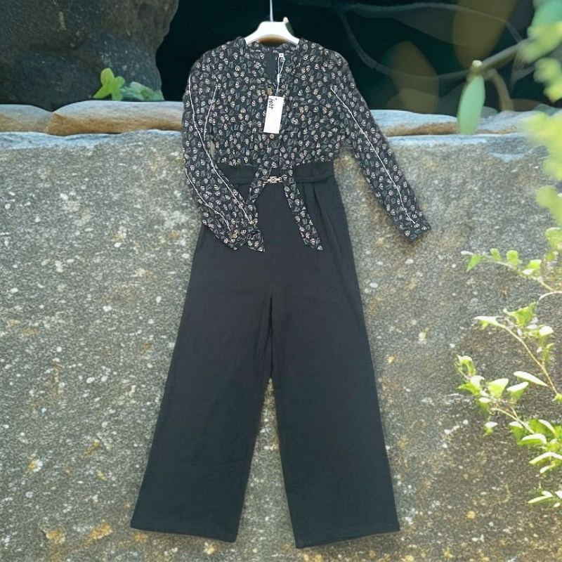 雪纺碎花拼接假两件阔腿裤春季新款高端气质收腰连衣裤6055【8】