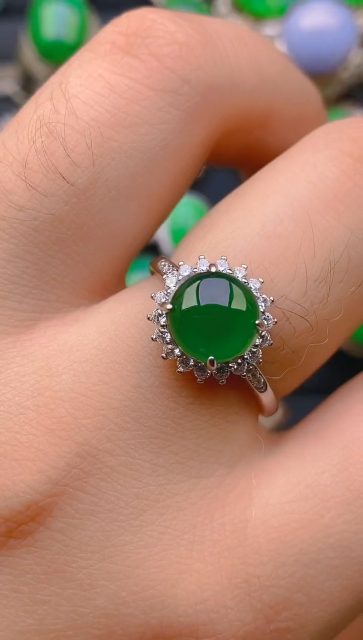 【闪购商品】翡翠戒指银S925镶嵌天然A货翡翠1