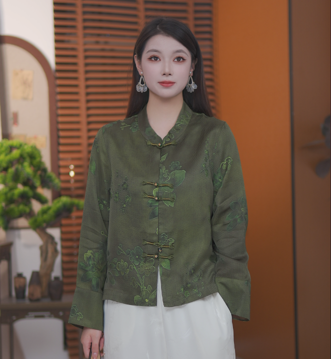 桑蚕丝长袖常规款提花薄款香云纱上衣女宽松新中式双面穿外套女