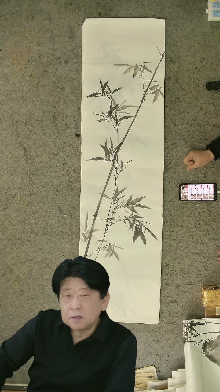 国画四尺对开  墨竹条屏 34*138cm