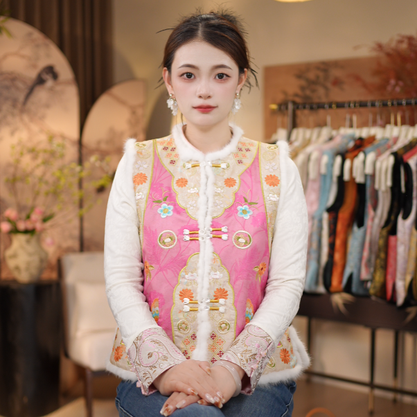 【如意蝴蝶-加棉马甲】新中式圆领绣花重工百搭马甲561