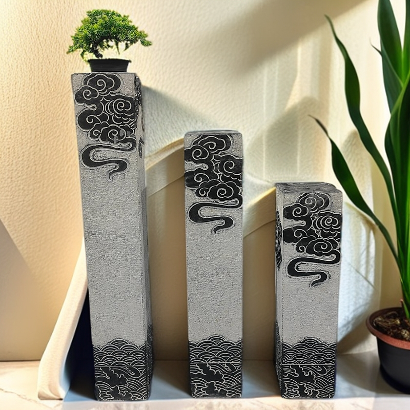 青石拴马桩祥云柱子新中式家用老物件书房禅意雕刻纯手工方形花纹