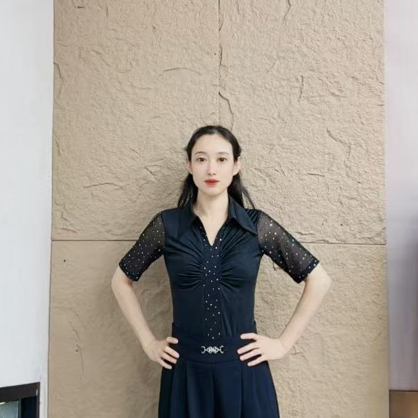 欢舞阁摩登A0752双人舞吉特巴广场舞时尚气质烫钻女士V领短袖舞衣
