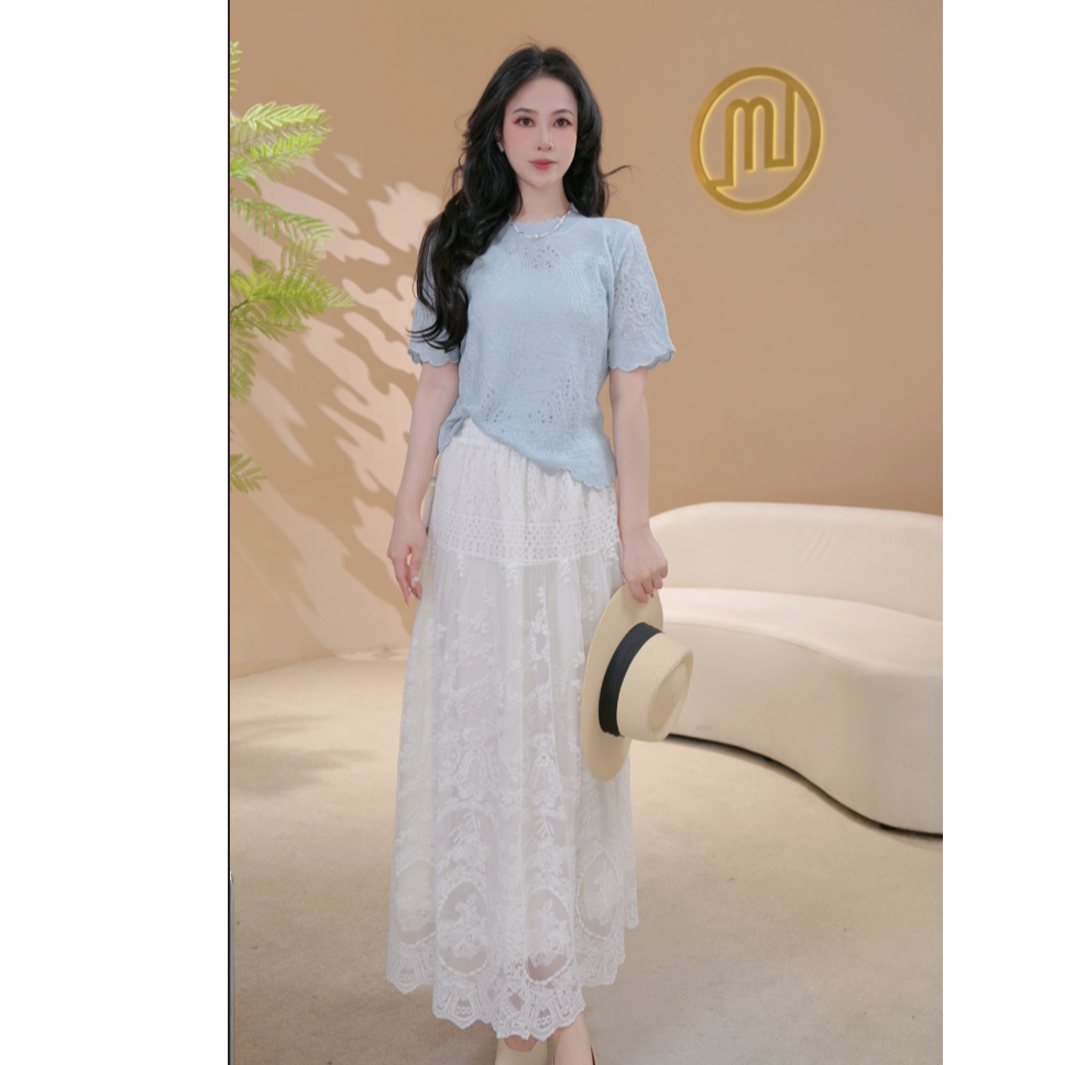 QH80454蕾丝裙镂空网纱半身裙大摆伞裙百搭白色a字裙子女