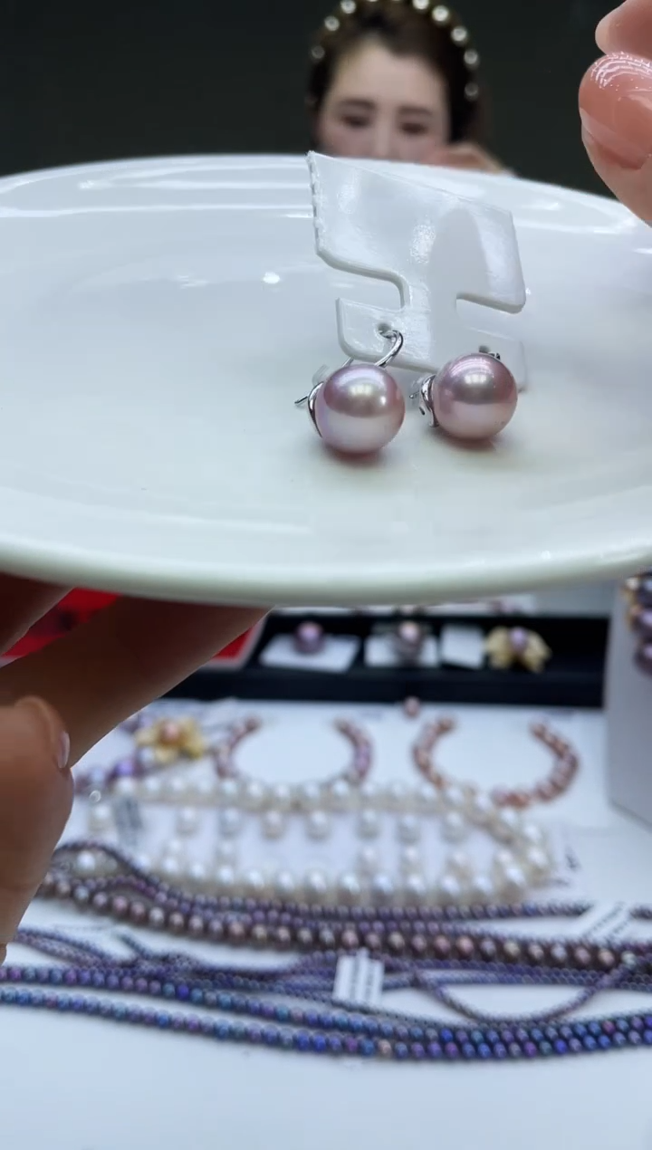未镶嵌耳饰淡水珍珠粉紫色系耳饰
