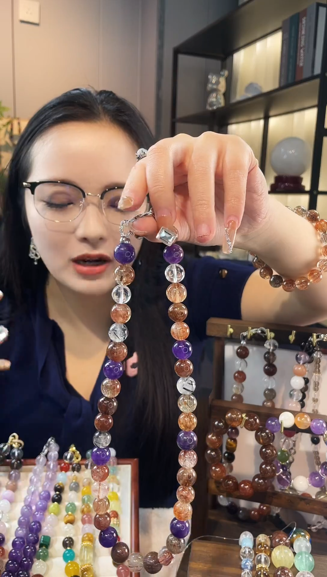 项链未镶嵌水晶紫锂灰白水项链