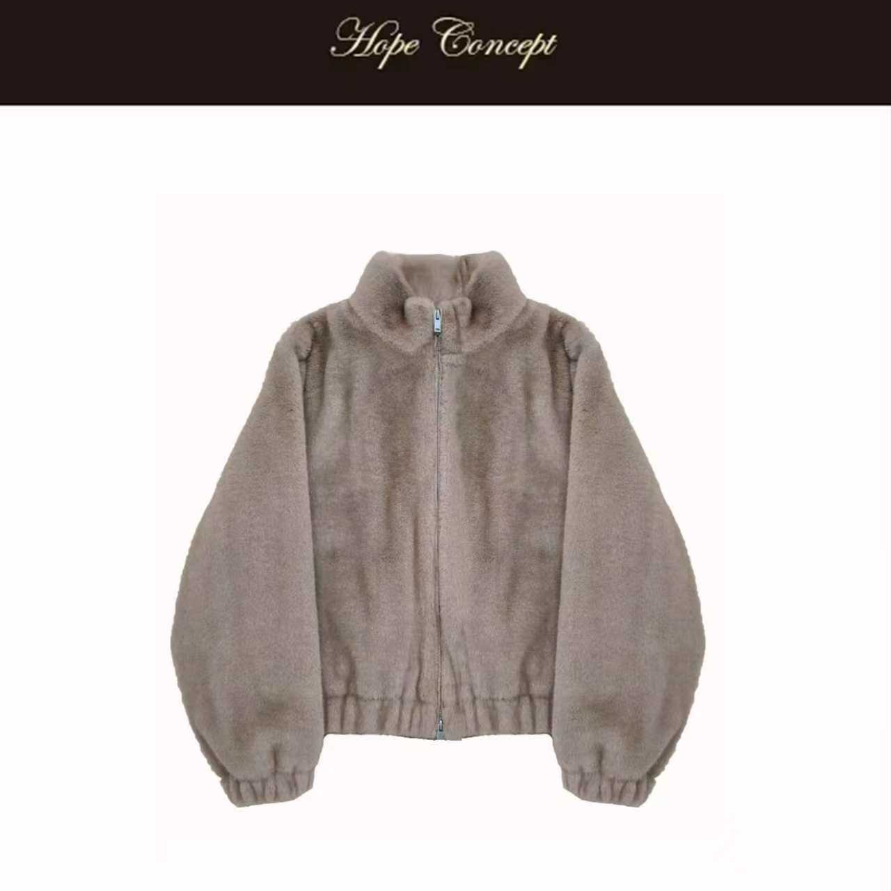 AW05574#HOPECONCEPT冬天掌握氛围感的神立领廓形环保水貂毛夹克