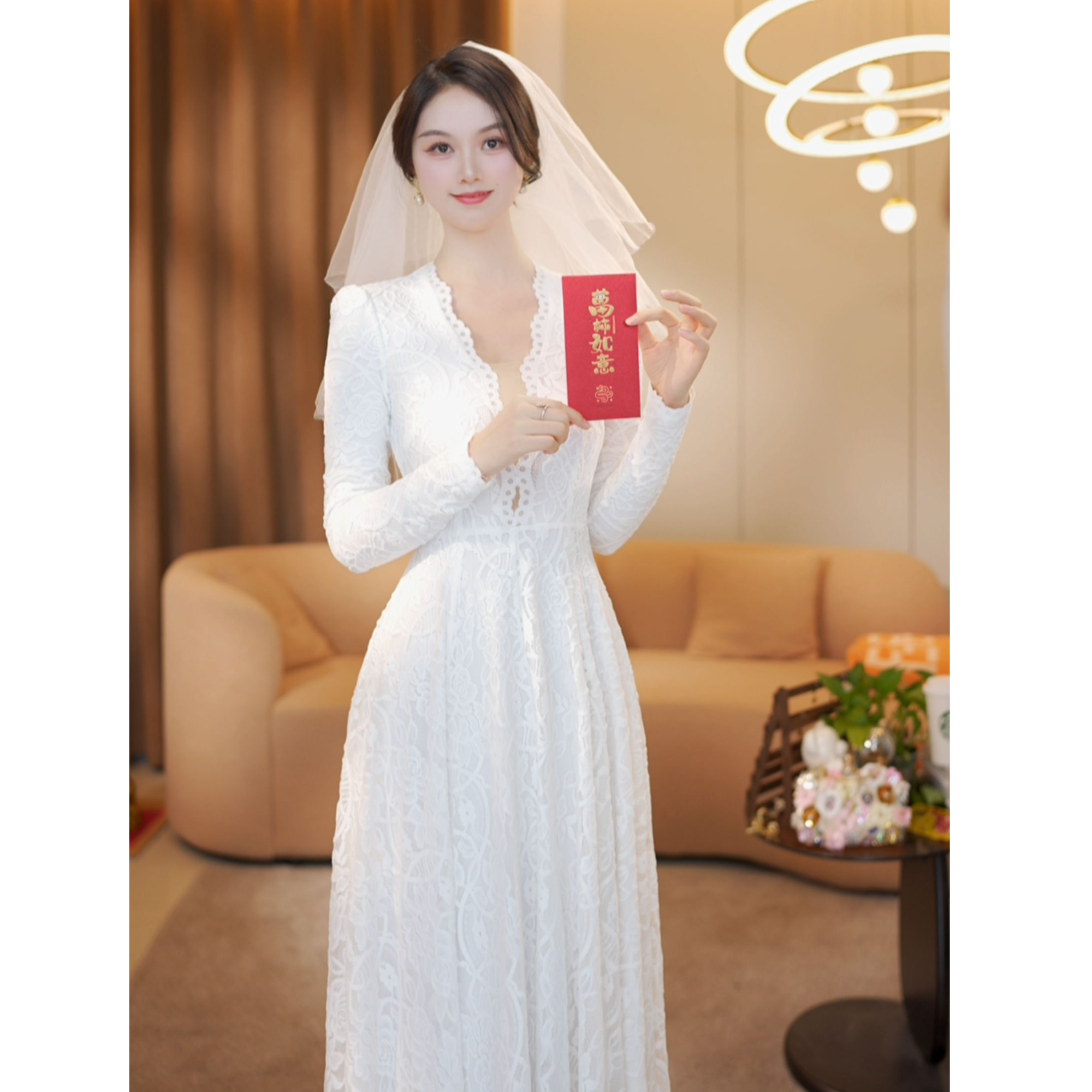 七七-【心动】法式花边V领优雅温柔风长裙仙气复古连衣裙-LQ120