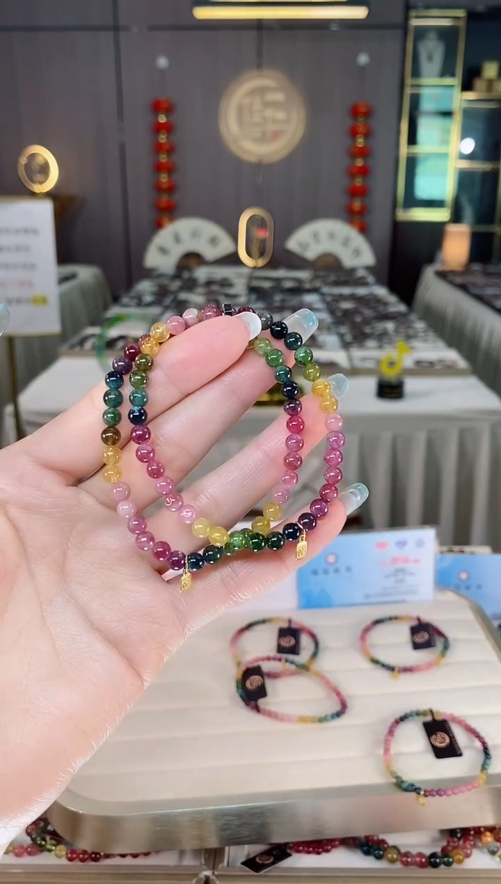 未镶嵌老矿碧玺彩虹单圈手串5mm+碧玺多样性发货一条mz