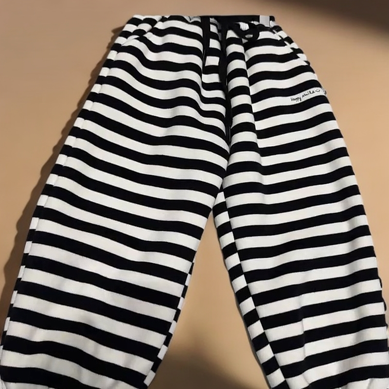 加绒儿童条纹裤秋冬款韩版宽松男女童卫裤