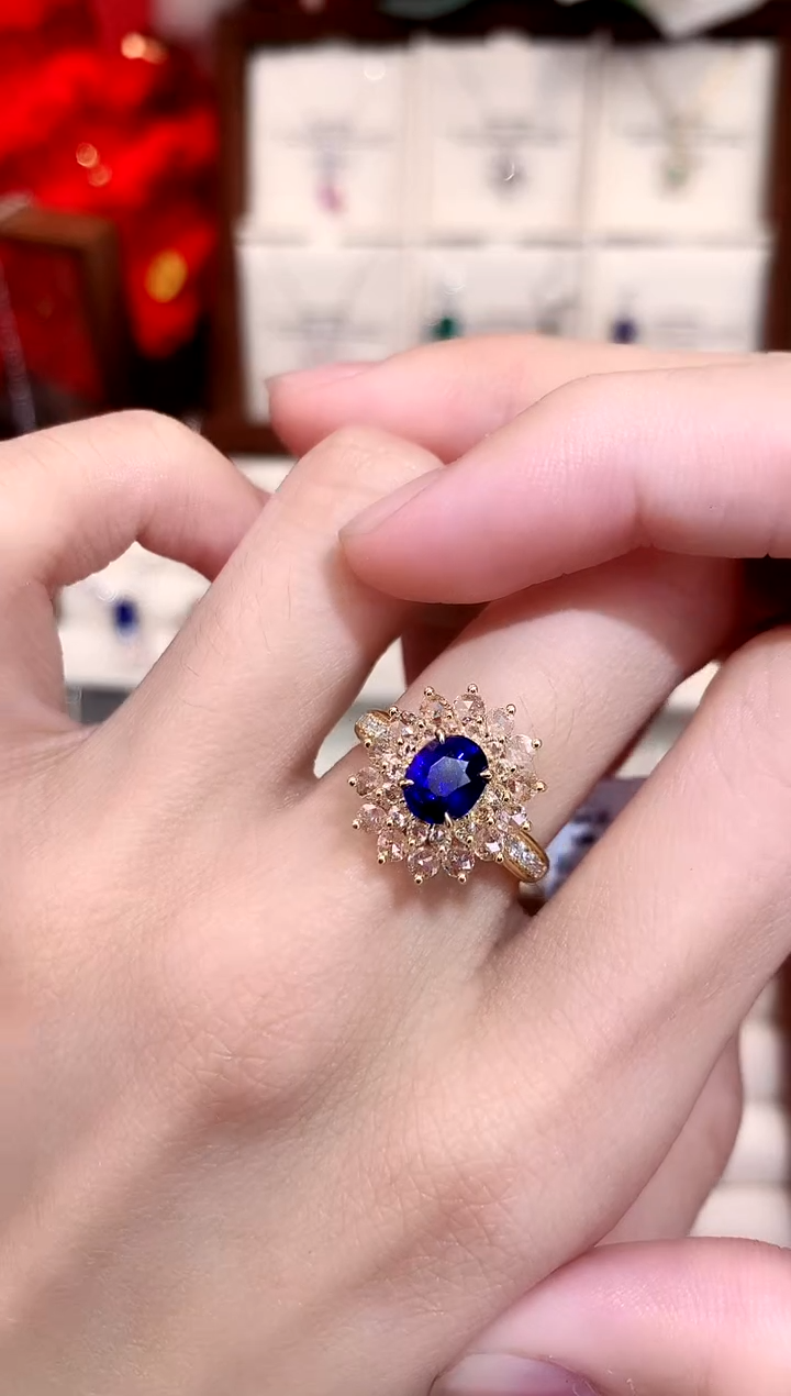 【闪购商品】蓝宝石戒指18K金镶嵌1.19ct/天然宝石/七天无理由