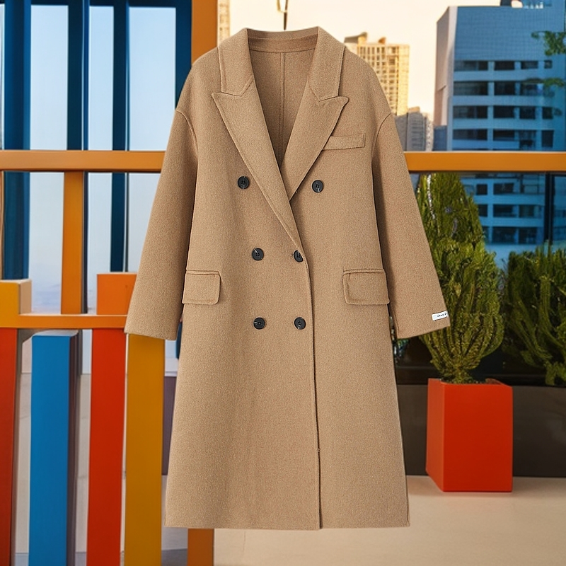 毛呢中长款韩版冬季双排扣气质时尚经典秋冬长款双面呢大衣