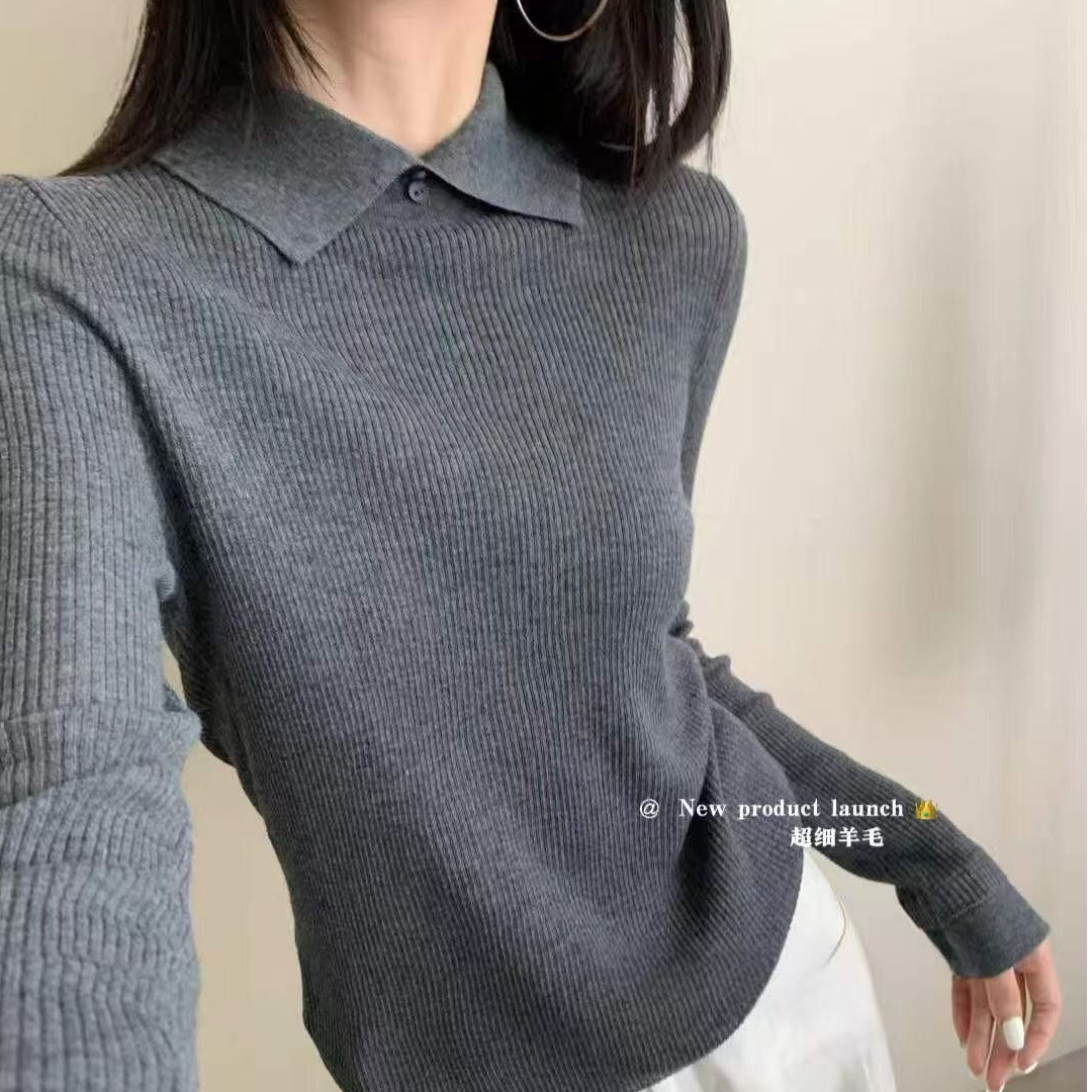 【引引家】2025秋冬新款百搭显瘦小翻领通勤针织长袖打底