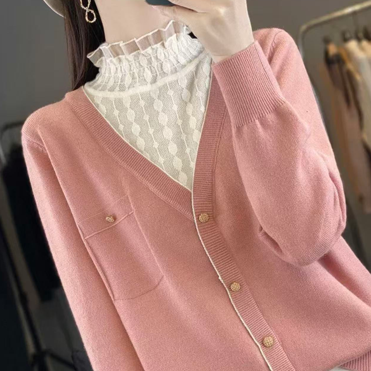 962#新款时尚百搭假两件长袖套头针织衫8