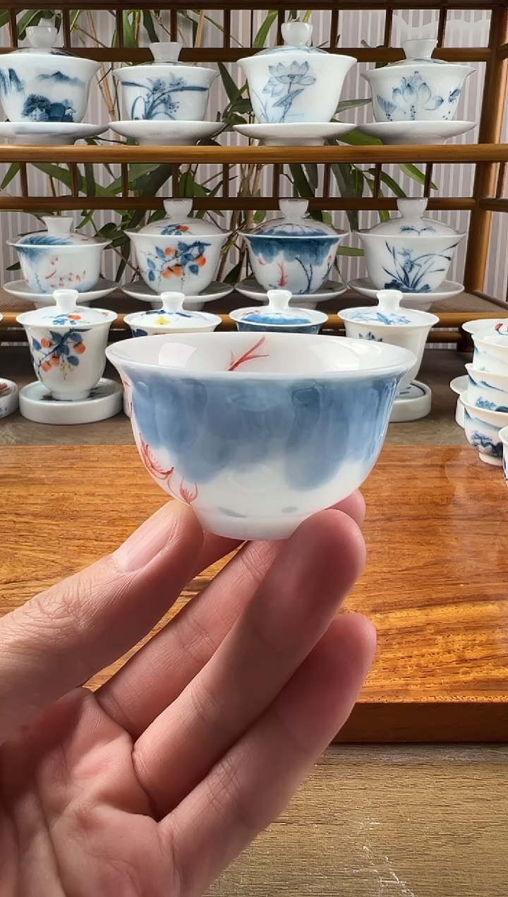 用****1微瑕高冰线条莲小和顺杯10个