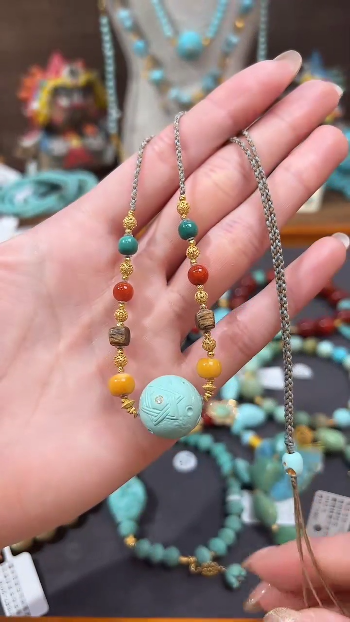 【闪购商品】绿松石18K金镶嵌颈饰绿松石项链