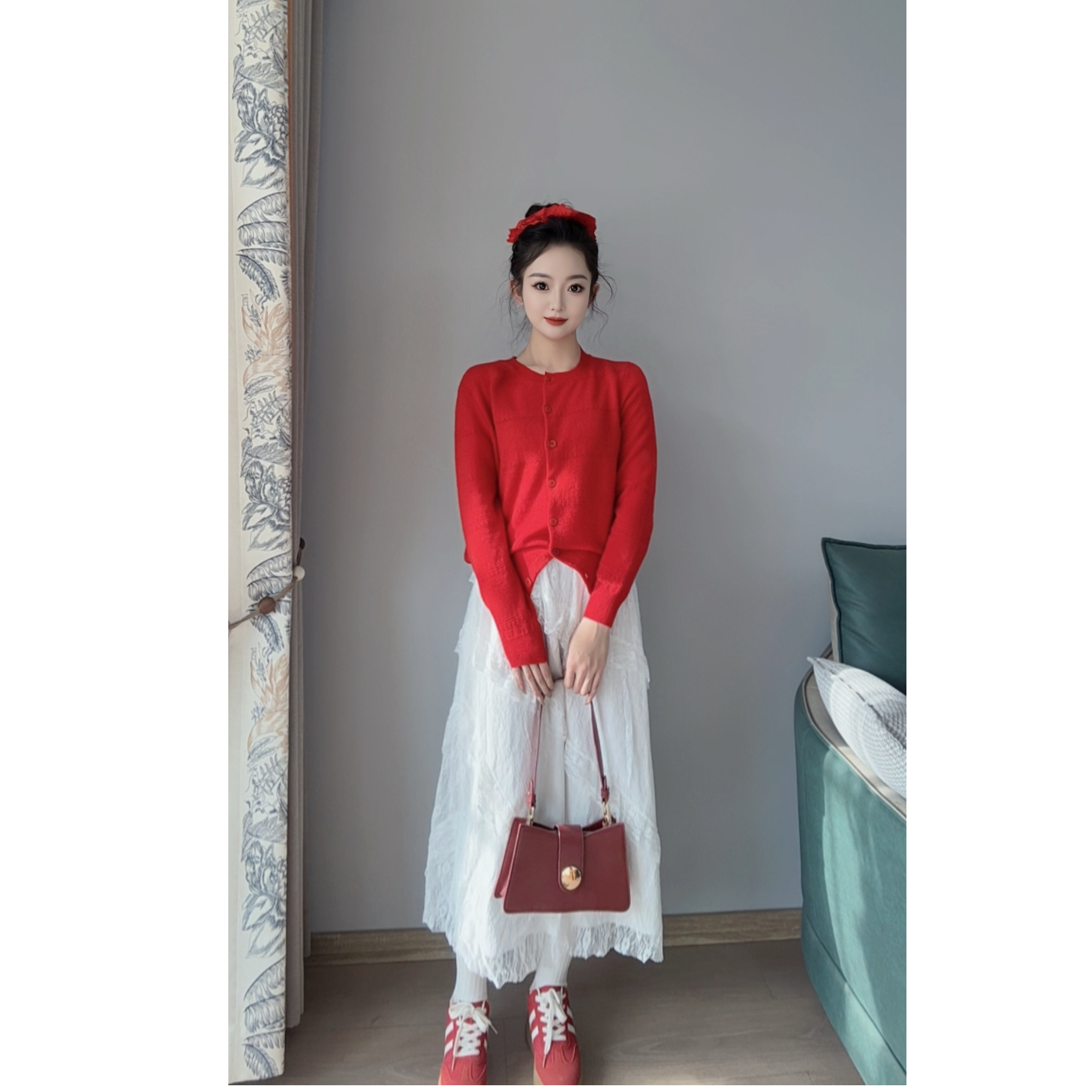 LING ZHOU XUE/灵州雪显瘦气质秋冬百搭设计感温柔羊绒衫24093