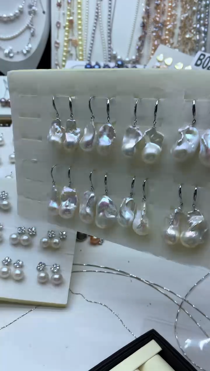 银S925镶嵌淡水珍珠耳饰多样性发其一