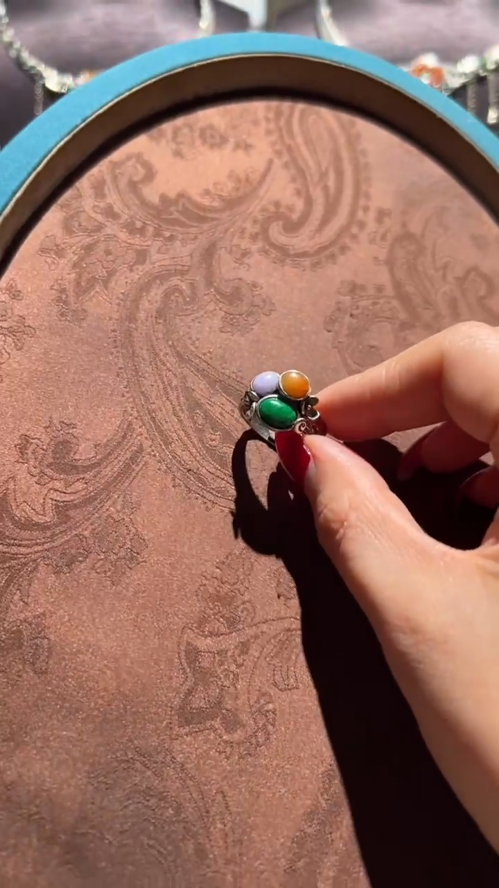 【闪购商品】翡翠戒指银S925镶嵌红翡绿翠 23号