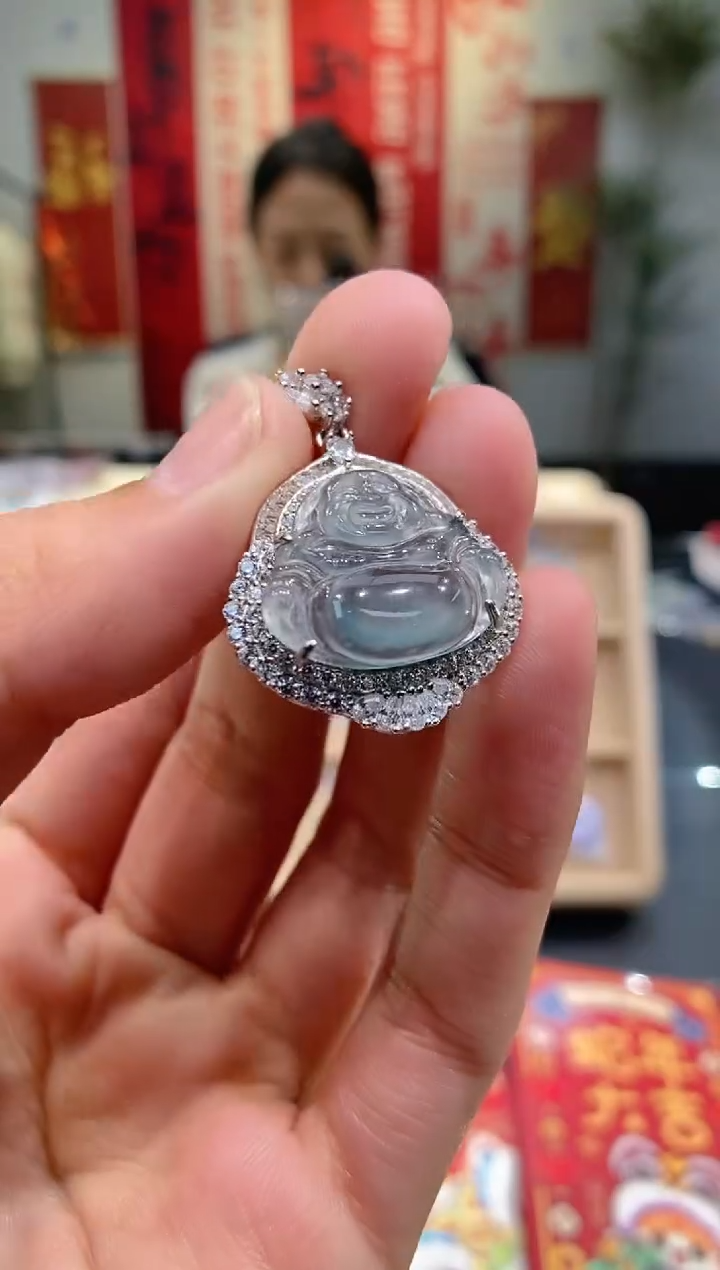 【闪购商品】翡翠吊坠(不含链)银S925镶嵌佛公