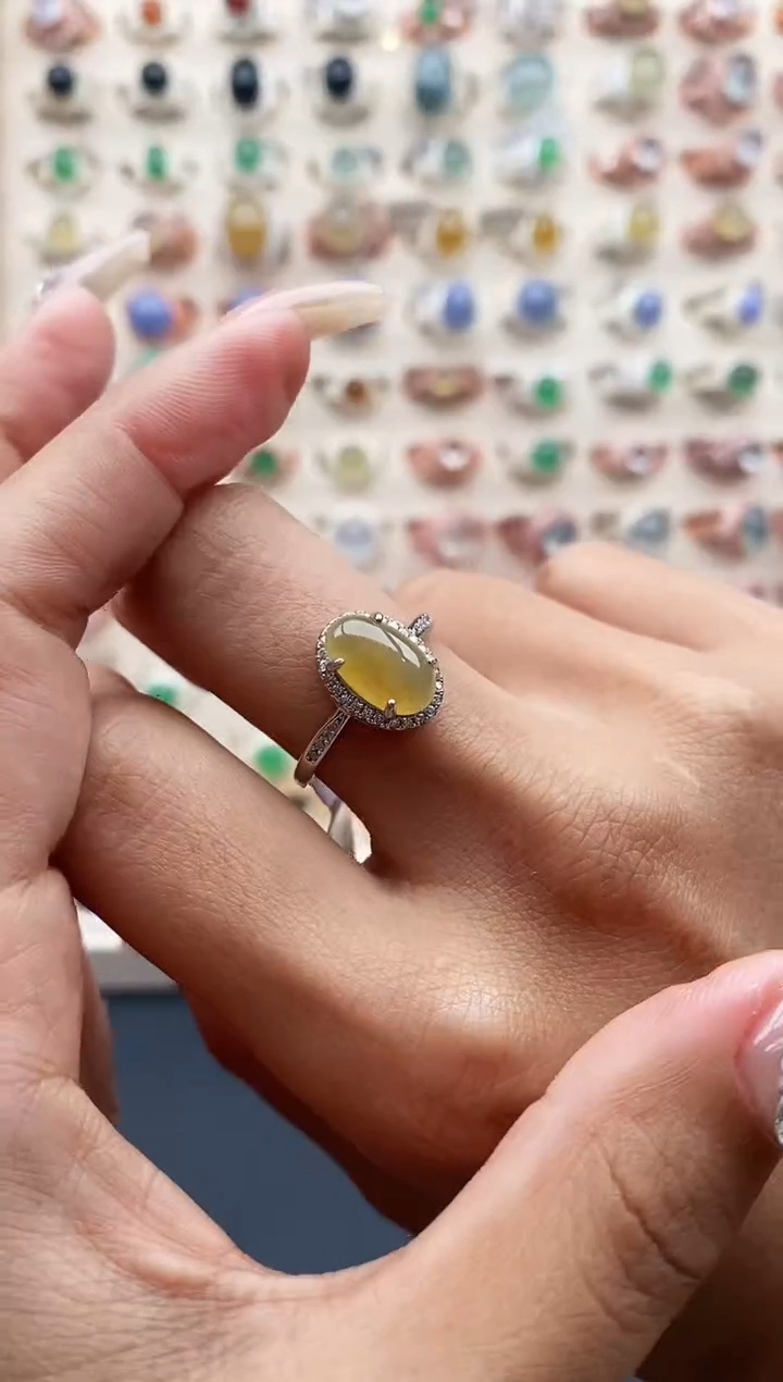 【闪购商品】翡翠戒指银S925镶嵌缅甸天然A货翡翠222  6+6