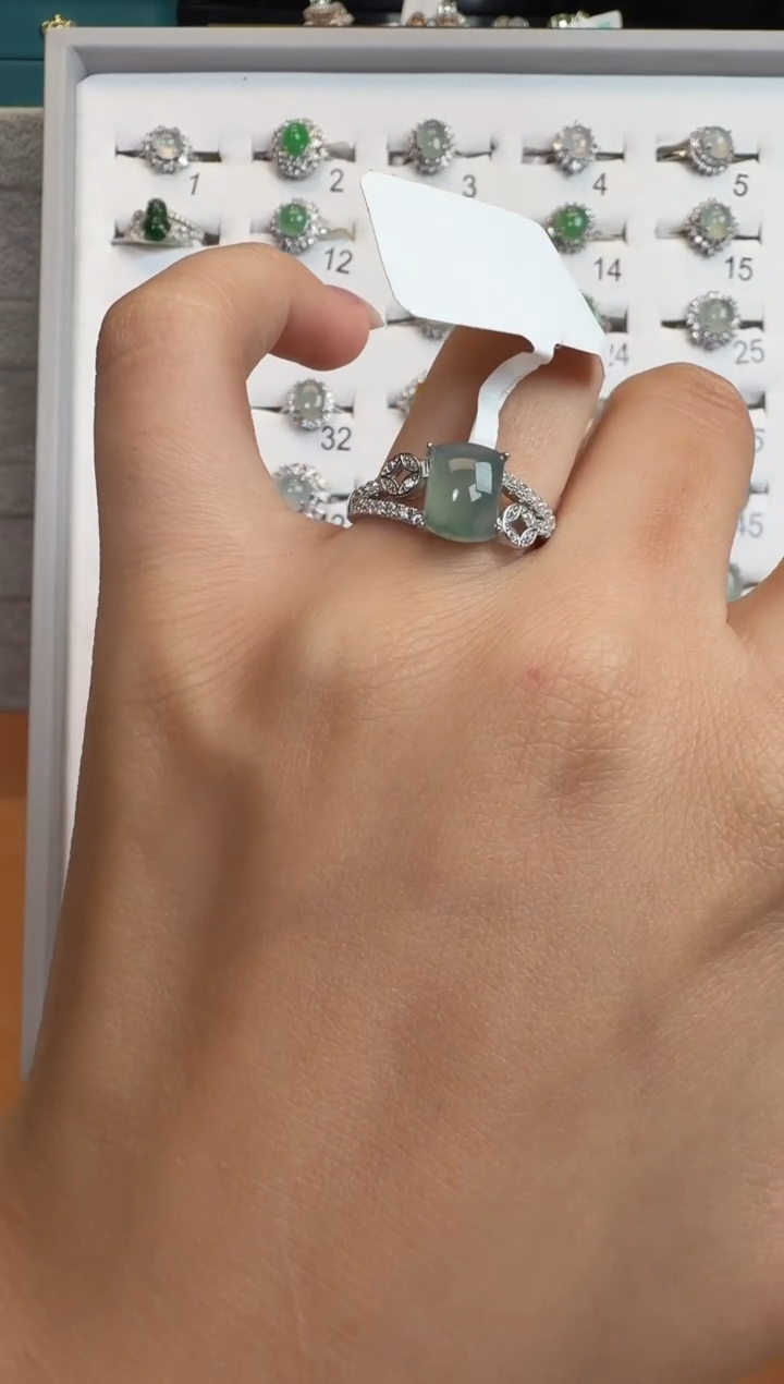 银S925镶嵌戒指翡翠通体925银镶缅甸A货翡翠戒指01