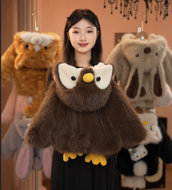 MRY亲子男女童冬款毛绒毛茸茸萌宝圆头企鹅草草冬季保暖加厚外套