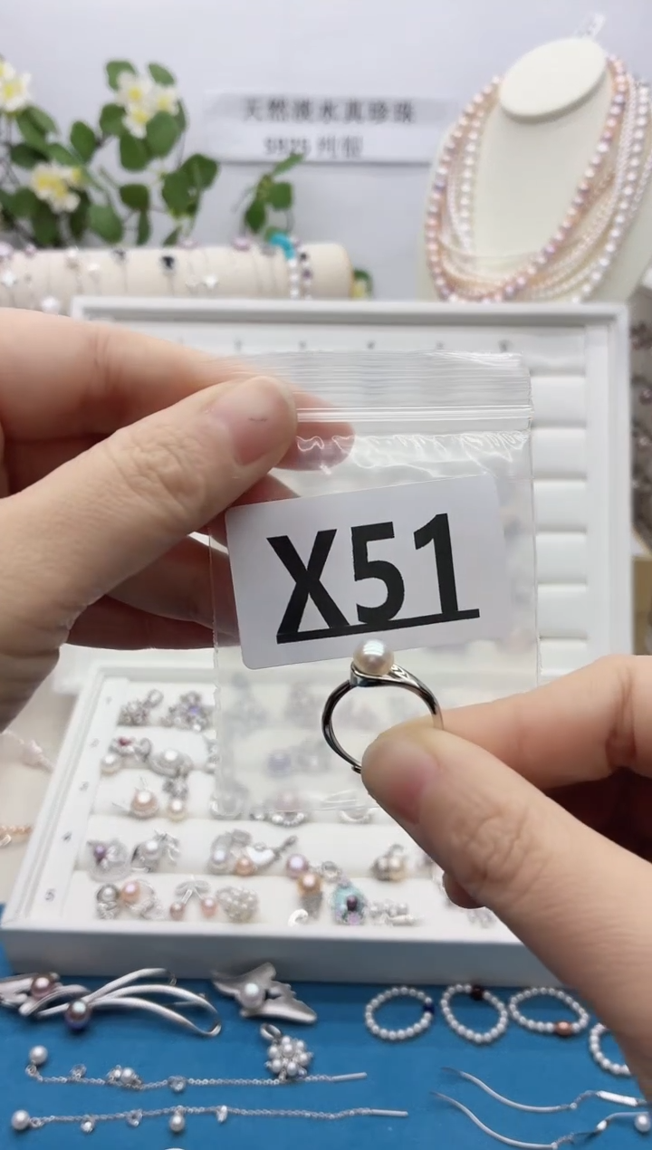 银S925镶嵌珠宝奇石淡水珍珠W****༻X51