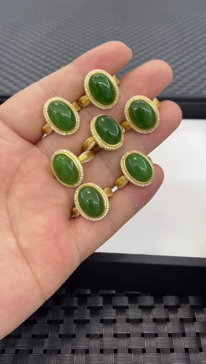 银S925镶嵌戒指和田玉（多样性发一件）J673