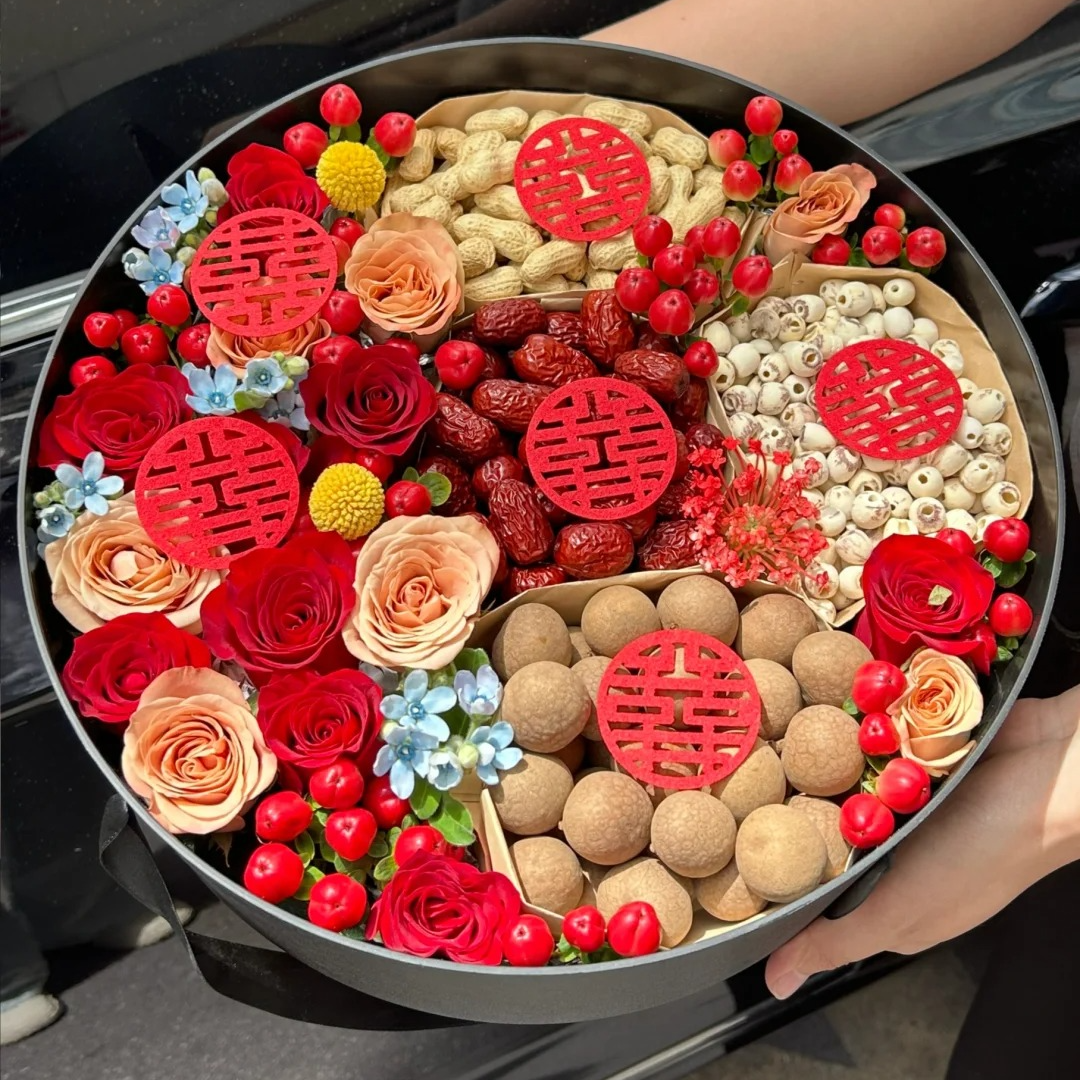 【喜提幸福】订婚结婚枣生桂子水果鲜花礼盒花束鲜花小时达花卉直播间现场直播卖花同城配送花店送花上门
