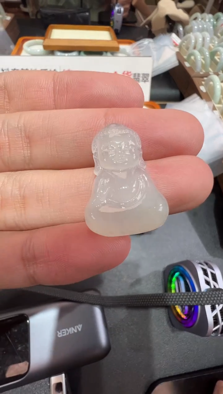 未镶嵌定制翡翠-纯天然缅甸A货翡翠宝宝佛吊坠-26.7*8.6*4.5