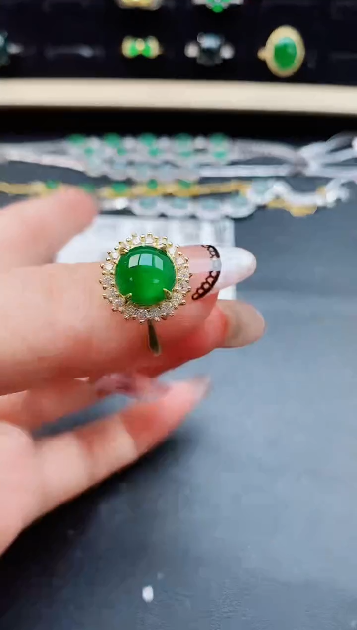 翡翠戒指银S925镶嵌50800