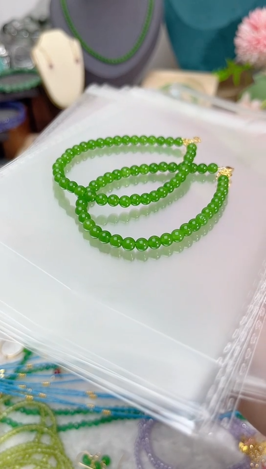 【闪购商品】和田玉（碧玉）手链银S925镶嵌圆45