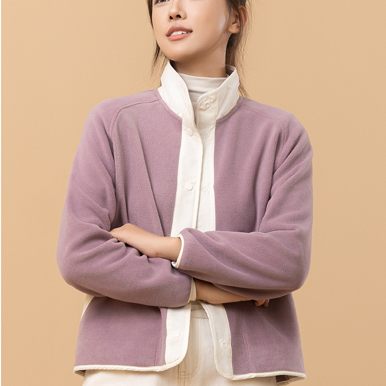 W0229外套开衫女常规款长袖柔软透气短外套保暖双面外套厚款