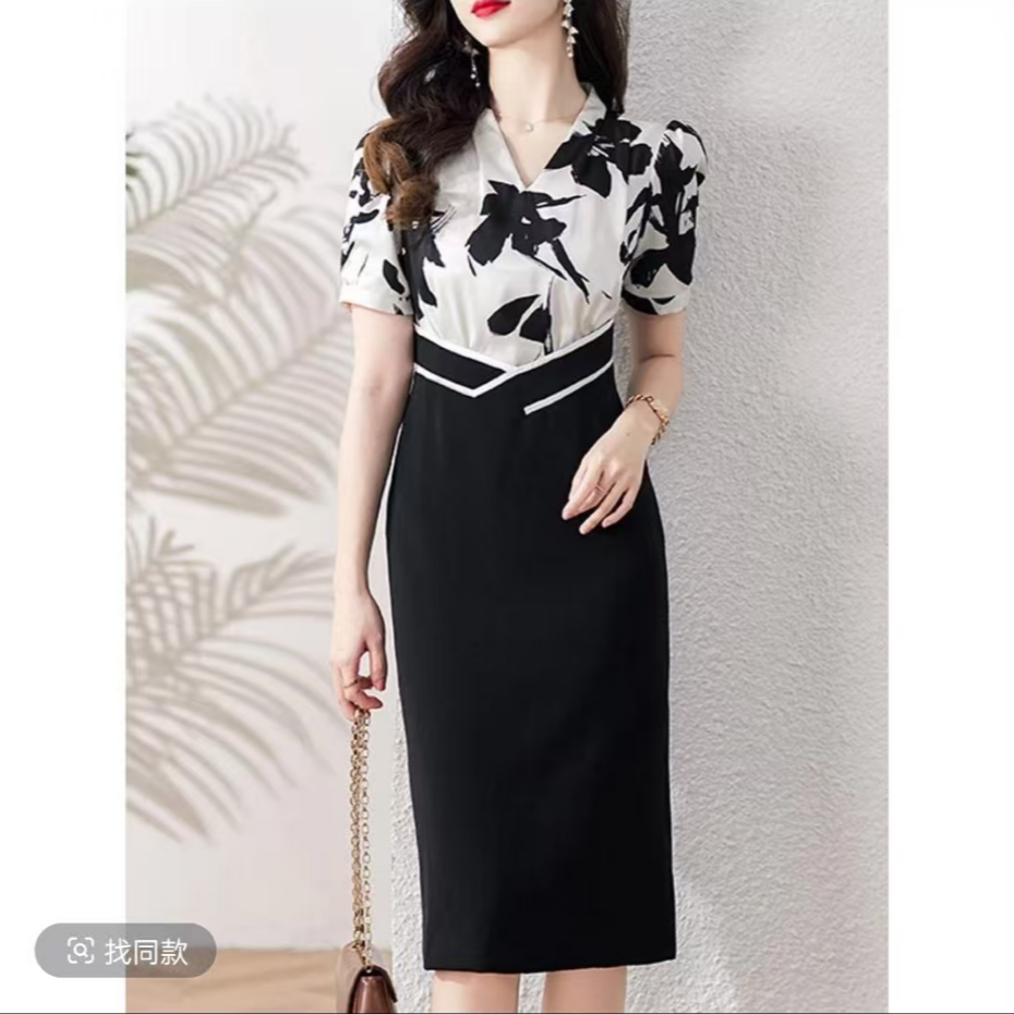 中年女装连衣裙2025夏季新款高级感假两件包臀裙优雅裙子8802【4】