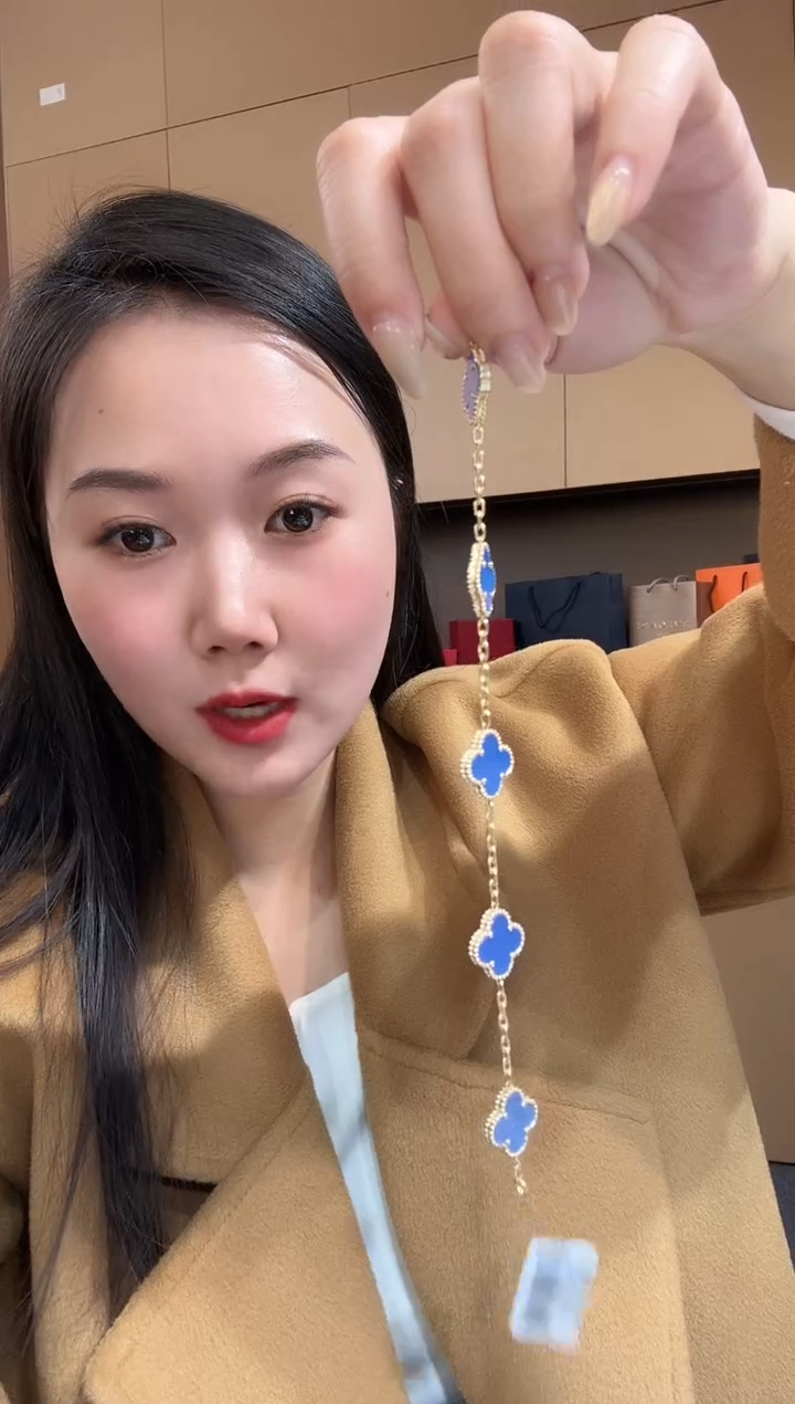 【闪购商品】玛瑙/玉髓手链18K金镶嵌蓝色k黄五花手链GHJ