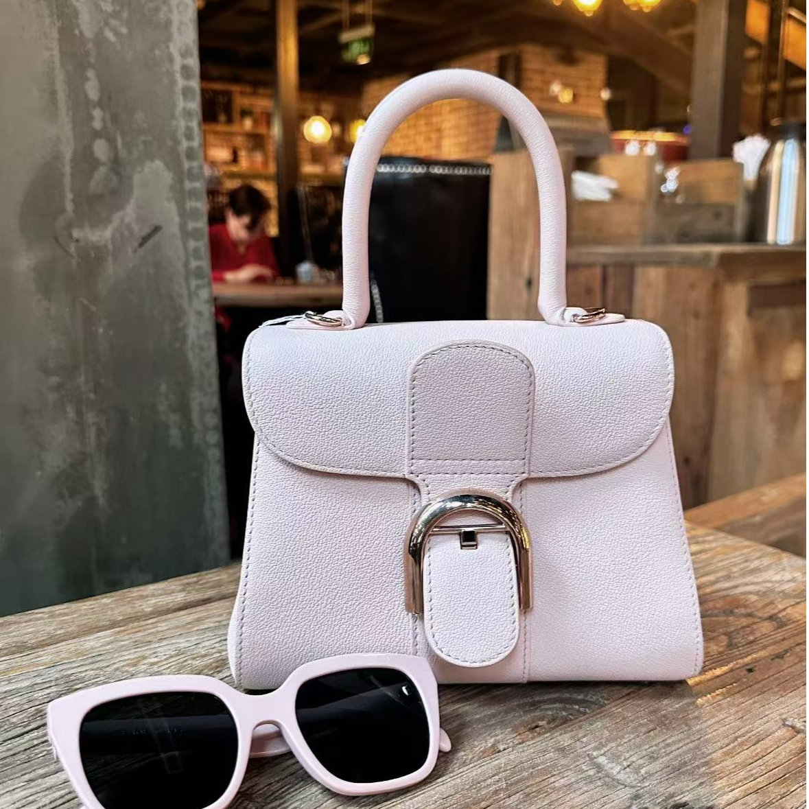 99新 Delvaux/德尔沃 青奢荟/粉色小号手提斜挎包//51322
