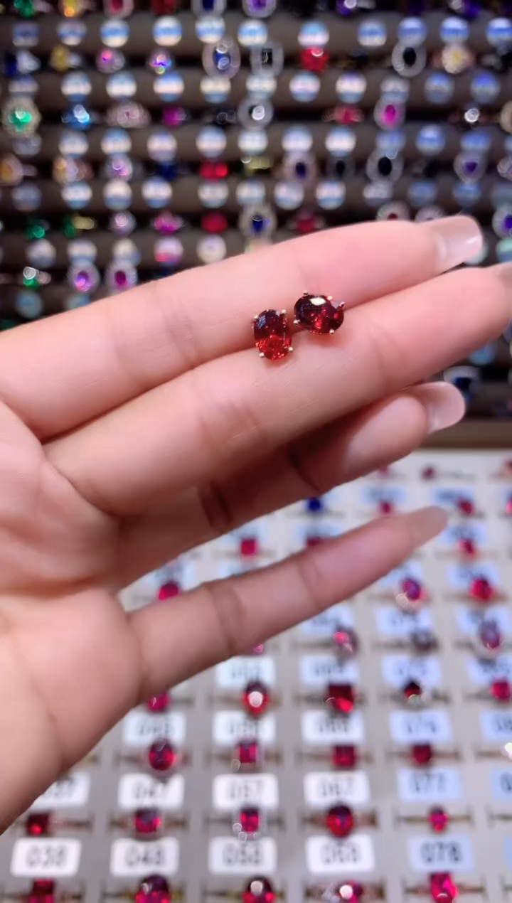 石榴石耳饰银S925镶嵌68玫瑰金