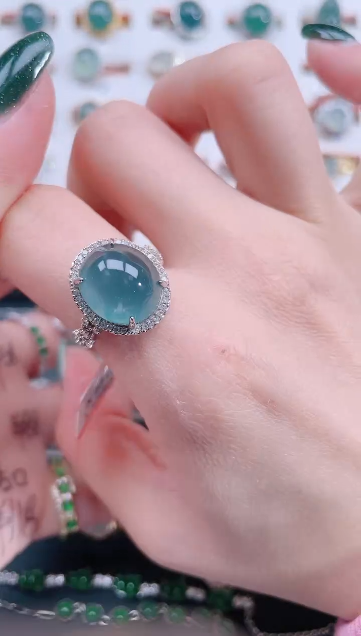 银S925镶嵌戒指翡翠天然翡翠